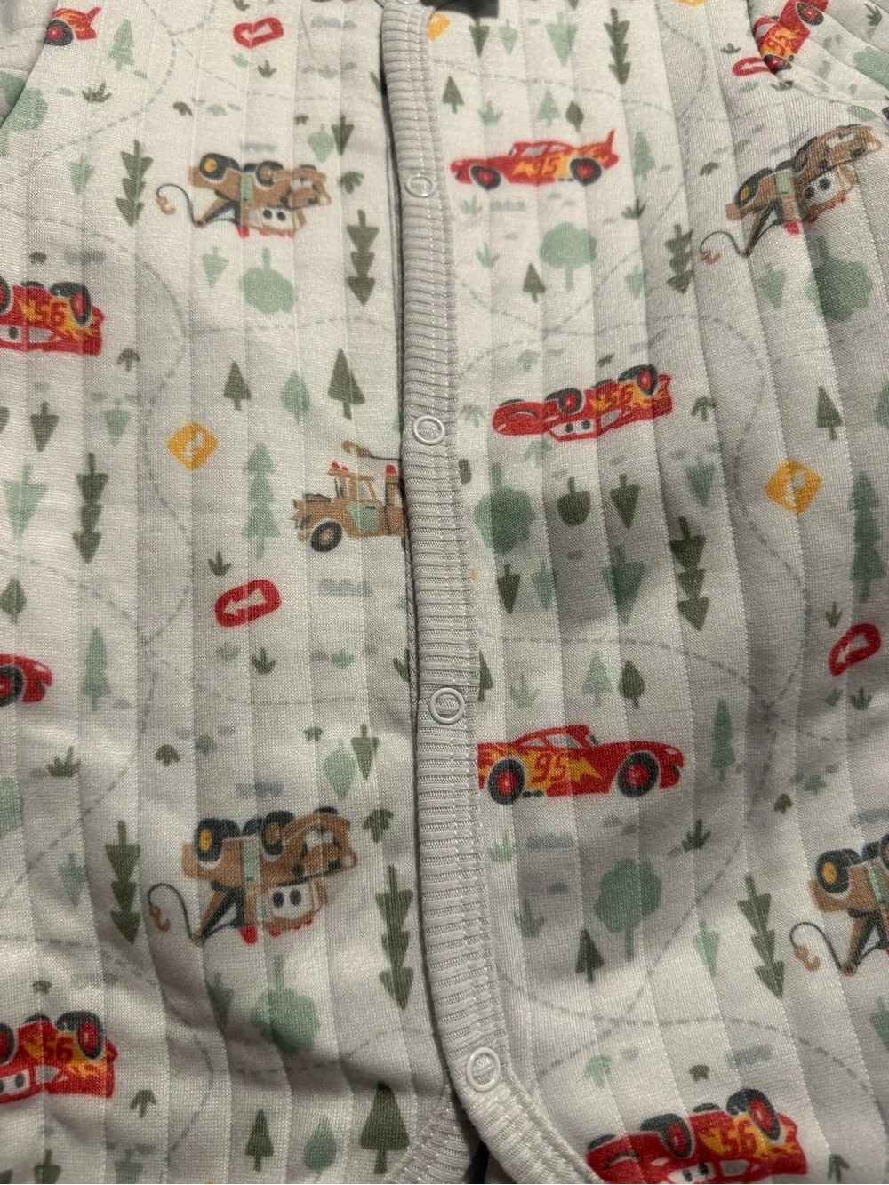 Kids One-Piece Romper in Light Gray with Red Car Print - Unbranded